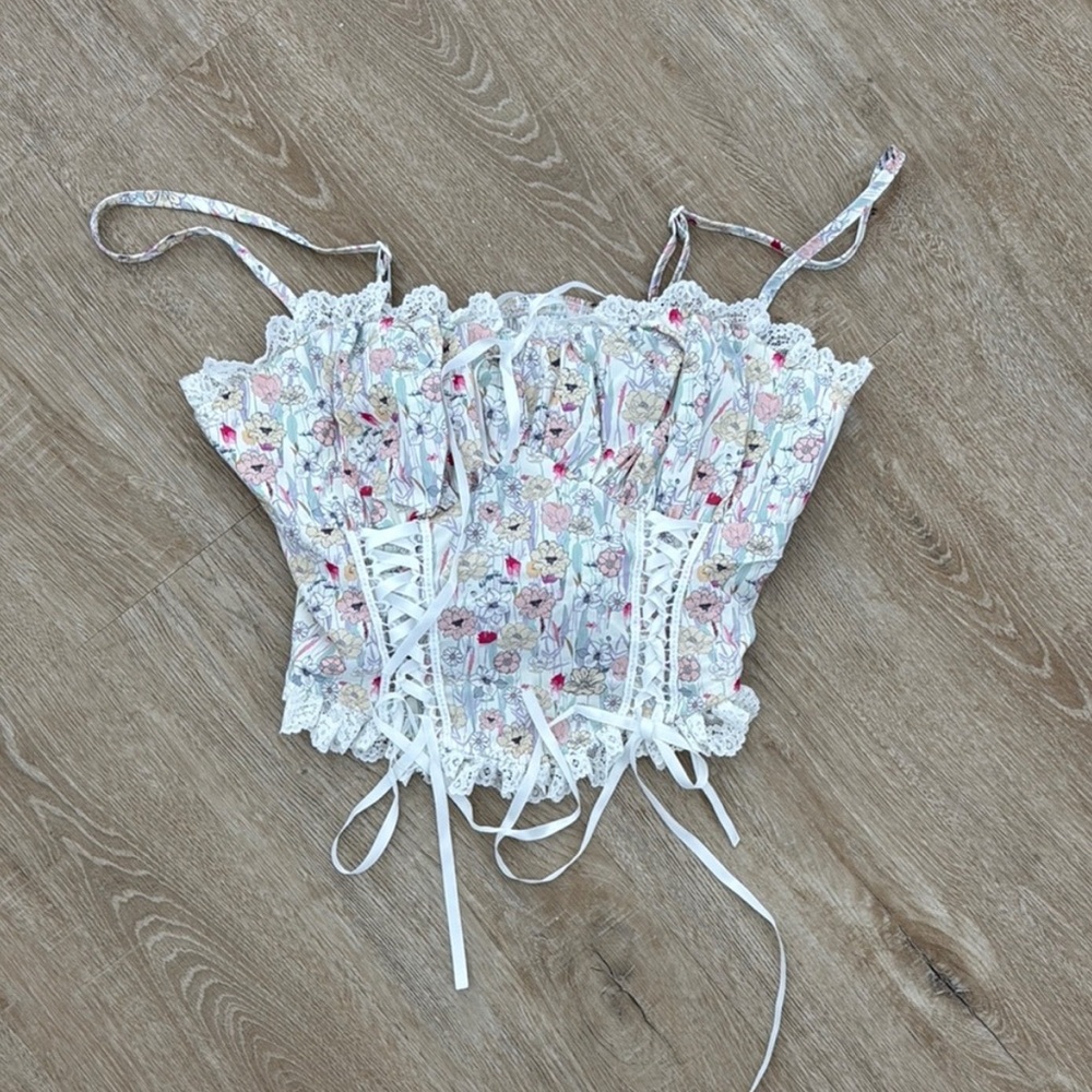 Floral Lace-Up Corset Top